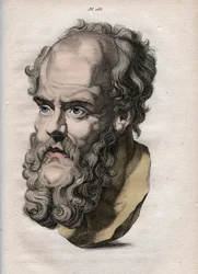 Physiognomie - Physiognomik - der griechische Philosoph Sokrates (ca. 469 v. Chr.-399 v. Chr.) (Büste von Sokrates (ca. 469 v. Chr.-399 v. Chr.), athenischer Philosoph) - Gravur von 1808 in „Die Kunst, Menschen durch Physiognomie zu erkennen“ von Johann Ca