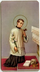 Andachtsbild: Aloysius Gonzaga verehrt das Kreuz (Druck)