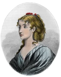 Porträt von Cecile Aimee Renault (1774-1794), französische Revolutionärin - Gravur von 1863 in „Le Livre Rouge - Histoire De L