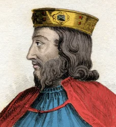 Porträt von Chlodwig I. (466-511), König der Franken. Stich aus dem 19. Jahrhundert. Mailändisch