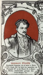 Porträt von Germain Pilon (1535-1590), französischer Bildhauer. Gravur von 1914. Private Sammlung.