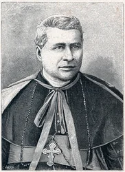 Porträt von Giovanni Simeoni (1816-1892), italienischer Kardinal. Gravur in „Les Missions Catholiques au XIXème Siècle“ von Louis-Eugène Louvet. Private Sammlung.