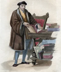 Porträt von Guillaume Budé (Budaeus) (1467-1540), französischer Gelehrter. Illustration aus „Le Plutarque Français“ von Edmond Mennechet