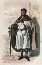 Porträt von Jacques de Molay (1243-1314), Großmeister der Tempelritter. Illustration aus „Le Plutarque Français“ von Edmond Mennechet.