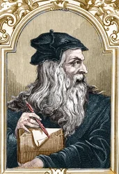 Porträt von Leonardo da Vinci (1452-1519). Gravur von 1859 in „The galleries of Europe - Italy“ von Armengaud.