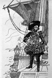 Porträt eines Piraten auf dem Deck seines Schiffes