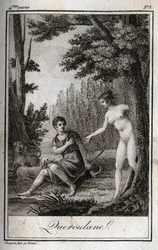 QUERCULANES, Nymphen, Kanalbeschützer. Gravur von 1819 in „Lettres à Emilie sur la mythologie“ von Charles Albert Demoustier (1760-1801). Private Sammlung.