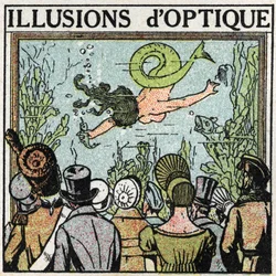 Lichtreflexion: optische Täuschung. Verwendung eines Eiskrem, um die Illusion einer Frauenfisch zu erzeugen. Anonyme Illustration von 1925. Private Sammlung.