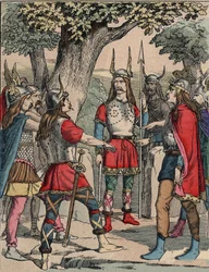 Darstellung des Vercingetorix (ca. 80-ca. 46 v. Chr.), Krieger und gallischer Anführer des Stammes der Arverner, von seinem Volk ausgewählt, den Krieg gegen die Römer anzuführen (Porträt des Vercingetorix, 82 v. Chr.-46 v. Chr., Häuptling des Stammes der