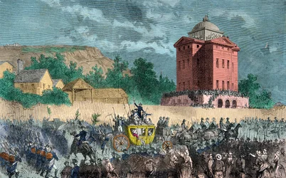 Rückkehr von Varennes, die königliche Familie wird am 25. Juni 1791 nach Paris zurückgebracht, Gravur, Private Sammlung