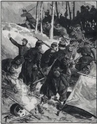 Szene aus dem Roman „Der Zusammenbruch“ von Emile Zola (1840-1902). In „Le Petit Parisien“ am 28.02.1892