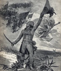 Statue des Generals François Christophe Kellermann (1735-1820), französischer General und Sieger der Schlacht von Valmy (20. September 1792): „Es lebe die Nation!“ Stich in „Le Petit Parisien“ vom 14/09/1892. Privatsammlung