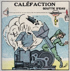Dampferzeuger: Explosion eines Kessels verursacht durch die Kalefaktion. Anonyme Illustration von 1925. Private Sammlung.