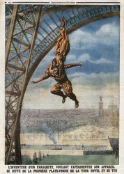 Der französische Schneider österreichischer Herkunft Franz (oder François) Reichelt (1879-1912), Erfinder eines Fallschirms, der seinen Flugapparat erproben will, stürzt sich von der ersten Plattform des Eiffelturms und kommt dabei ums Leben. Stich in „Le