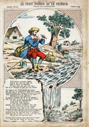 Der kleine Fisch und der Fischer. Illustration für Les Fables von Jean de La Fontaine (1621-1695).