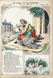 Der Schwan und der Koch. Illustration für Les Fables von Jean de La Fontaine (1621-1695).