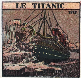 Die T.S.F.: der Untergang der Titanic im Jahr 1912. Notsignale wurden vom T.S.F.-Posten des Schiffes nach dem Zusammenstoß mit einem Eisberg gesendet. Anonyme Illustration von 1925. Private Sammlung.