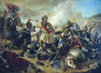 Der Soldat Juan de Urbieta (gest. 1553) nimmt den König Franz I. von Frankreich in der Schlacht von Pavia am 24. Februar gefangen