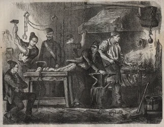 Der Transfer ins Toulon-Bagne im 19. Jahrhundert. Gravur in „Histoire des bagnes depuis leur création à nos jours“ (1877) von Pierre Zaccone (1817-1895). Private Sammlung.