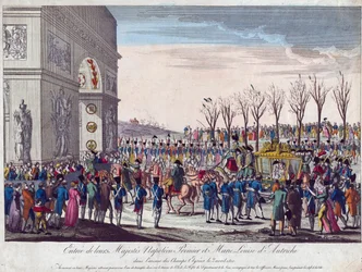 Der Hochzeitszug von Napoleon und Marie-Louise entlang der Champs Elysees am 2. April 1810
