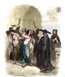 Folter während der Inquisition in Spanien im 16. Jahrhundert: Frauen, die zur Strafe der Auspeitschung verurteilt wurden.