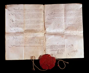 Vertrag von Cateau-Cambrésis (Cateau-Cambrésis) zwischen Heinrich II. (1519-1589) und Philipp II. von Spanien am 3/04/1559. Frankreich gibt seine italienischen Gebiete an Spanien zurück. Dieser Handel beendete die Italienischen Kriege. Paris