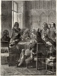 Vertrag von Rijswijk (30. Oktober 1697) (Ende des Krieges der Augsburger Liga zwischen Ludwig XIV. und der Großen Allianz). Gravur des 19. Jahrhunderts. Private Sammlung.