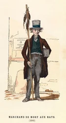 Ein Rattengiftverkäufer in Paris im Jahr 1845, Gravur, Private Sammlung