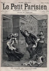Verschiedene Fakten: ein Drama des Alkoholismus - Das Verbrechen am Boulevard de Courcelles in Paris - Gravur in „Le Petit Parisien“ von 1891 - Private Sammlung