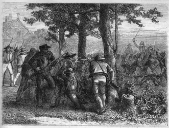 Krieg der Französischen Revolution und Bewegungen gegen Revolutionäre: Belagerung und Eroberung der Stadt Lyon durch die französische republikanische Armee am 9. Oktober 1793 gegen die royalistischen Truppen. Gravur von 1866 in „Histoire de la Révolution f