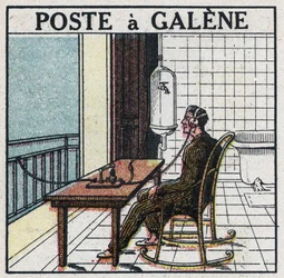 Drahtlose Telefonie: Radiogerät in Galene. Anonyme Illustration von 1925. Private Sammlung.