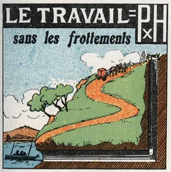 Arbeit und Kraft: Arbeit ohne Reibung. Anonyme Illustration von 1925. Privatsammlung.