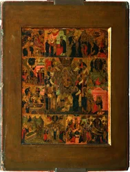 Die Verherrlichung der Jungfrau Akathist-Hymne an die Allerheiligste Theotokos, frühes 17. Jahrhundert