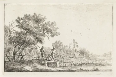 Drei Fischer auf einer Brücke