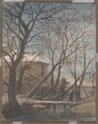 Winterlandschaft mit einem Mann, der überquert