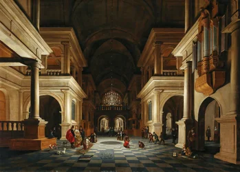 Das Innere einer Kirche mit eleganten Figuren, 1632