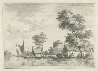 Flusslandschaft mit einem Heuschober