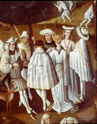 Garten der Liebe am Hof von Philipp III. dem Guten, Herzog von Burgund, in den Gärten des Schlosses von Hesdin im Jahr 1432. Detail