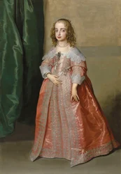 Porträt von Prinzessin Mary (1631–1660), Tochter von König Karl I. von England, ganzfigurig, in einem rosa Kleid mit silberner Stickerei und Bändern