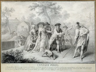 Das verlorene Kind Illustration aus „Briefe eines amerikanischen Farmers“ von Saint John de Crevecoeur. Lithographie von Antoine Borel (1743-1810) ca. 1783. Blerancourt. Musee Franco American