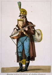 Straßenmusiker, von Carle Vernet, Kupferstich, Frankreich