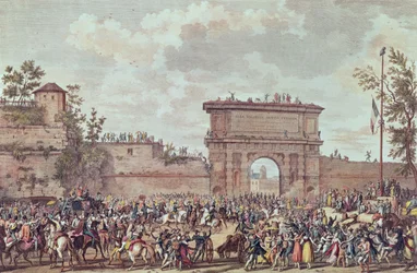 Der Einzug der Franzosen in Mailand, 25. Floreal An IV (14. Mai 1796) (Aquatinta)