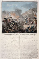 Kampf bei Freiburg, 1643, graviert von Jean Baptiste Morret, 1787