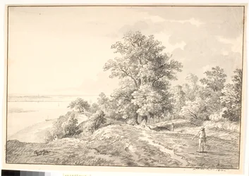 Park mit kleinem Tempel an der Elbe. Buxtehude