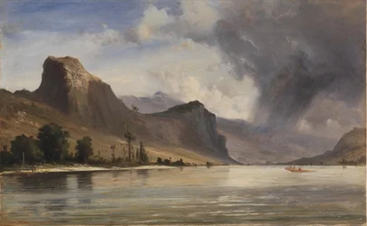 Küstenlandschaft mit Bergen. Ein Sturm zieht auf