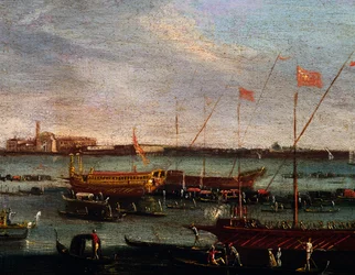 Der Bucentaur am Lido von Venedig, Schule von Canaletto, Italien
