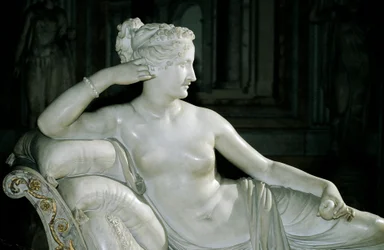 Paolina Borghese als Venus Victrix, von Antonio Canova, weißer Marmor