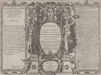 Frontispiz für Zeichnungen des Krieges, Belagerung und Angriff der türkischen Armee auf die Insel..., 1631
