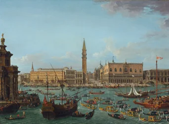 Gondelprozession im Bacino di San Marco, Venedig