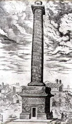 Trajanssäule in Rom, die die Feldzüge des Kaisers in Dakien feiert, graviert vom Künstler